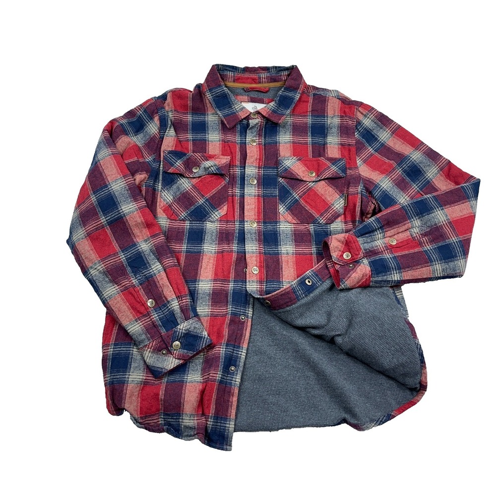 Legendary Whitetails Shacket Men Large Red Blue Flannel Shirt Jacket Lined